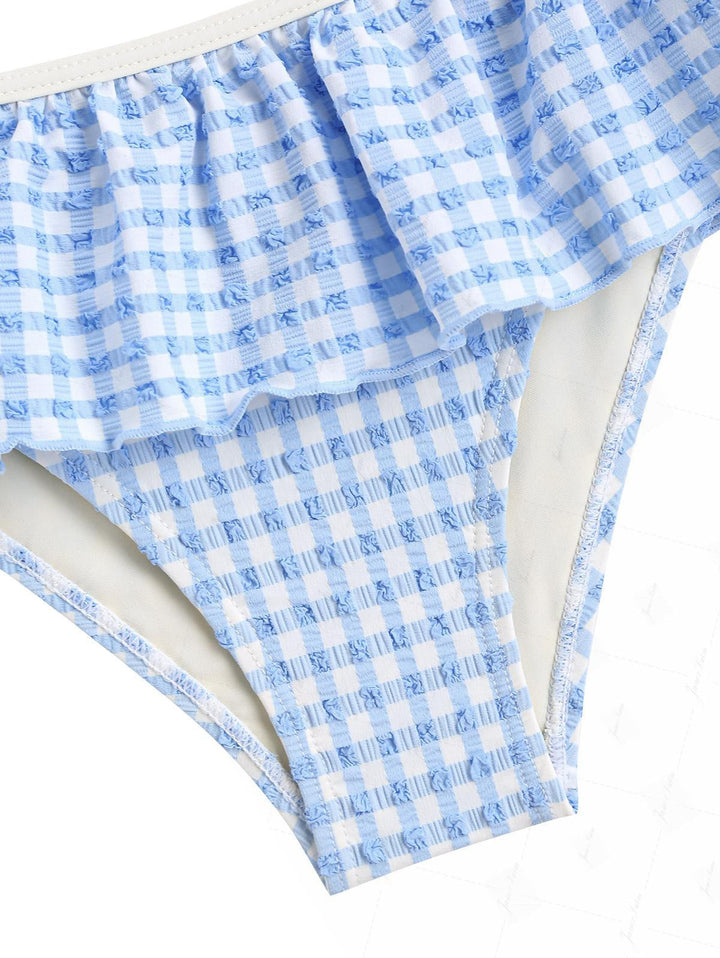 Light Blue Bubble Grid Textured Triangle Push Up Skirtini Bikini Set