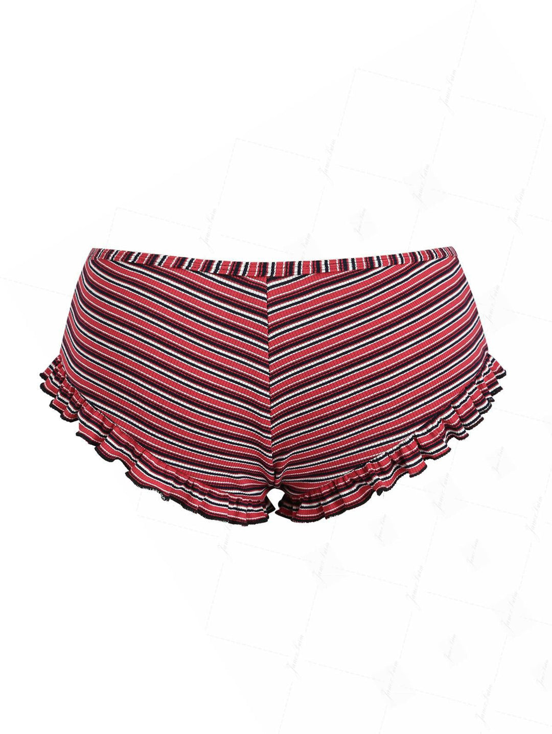 Red Knit Striped Ribbed Peplum Bikini Bottom Cheeky Swim Boyshorts