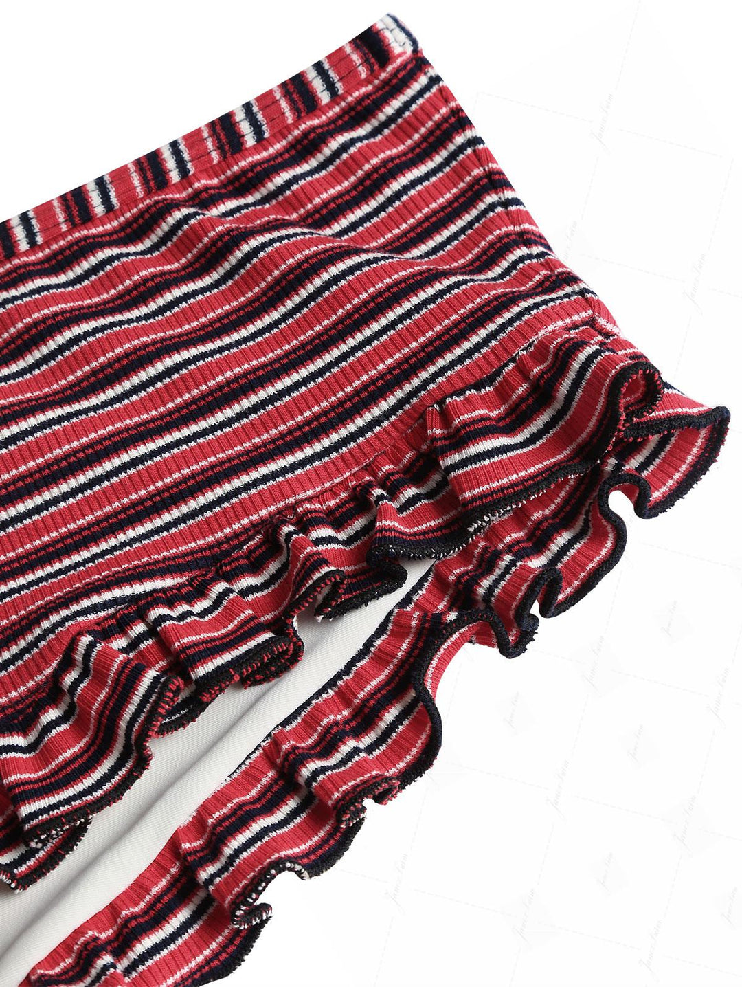 Red Knit Striped Ribbed Halter Triangle Push Up Top & Cheeky Boyshort Bikini Set