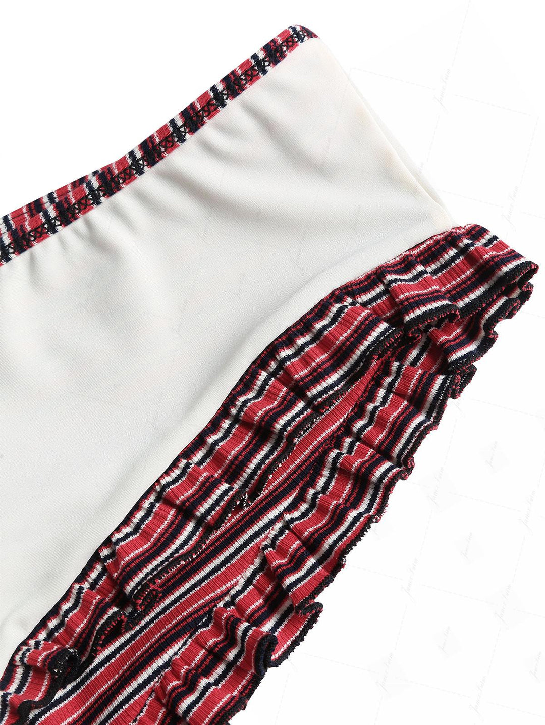 Red Knit Striped Ribbed Peplum Bikini Bottom Cheeky Swim Boyshorts