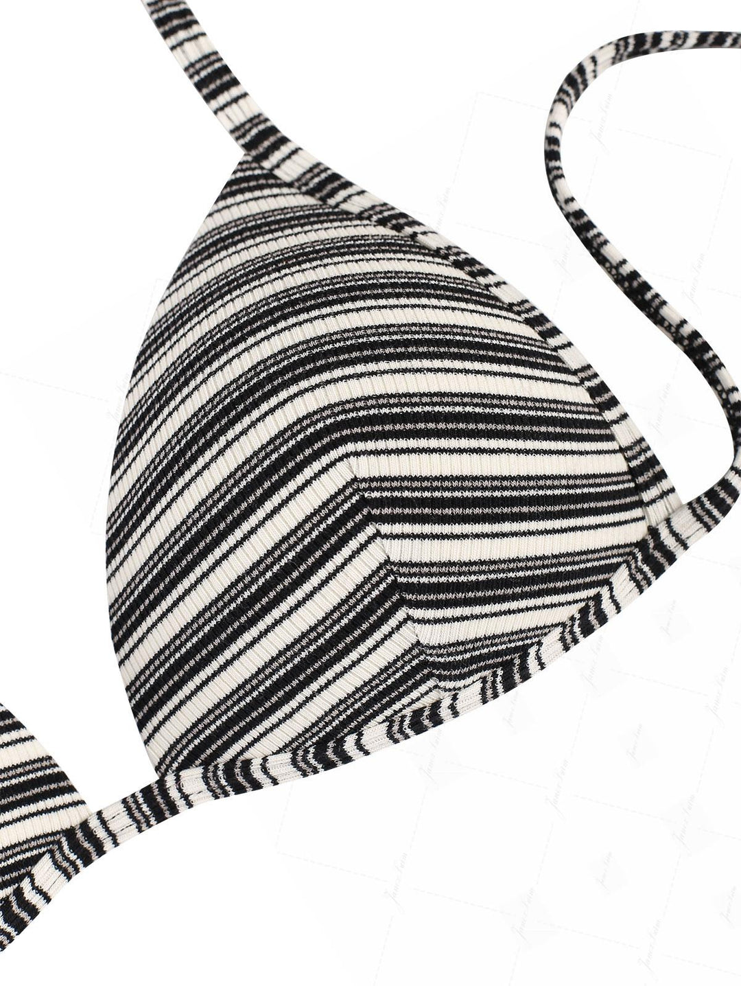Janex Black Knit Striped Ribbed Triangle Push Up Top & Cheeky Boyshort Bikini Set