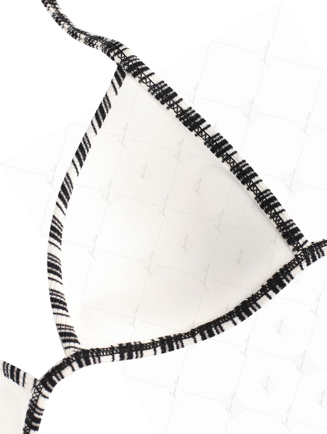 Black Knit Striped Ribbed Hard Cup Support Halter Triangle Bikini Top