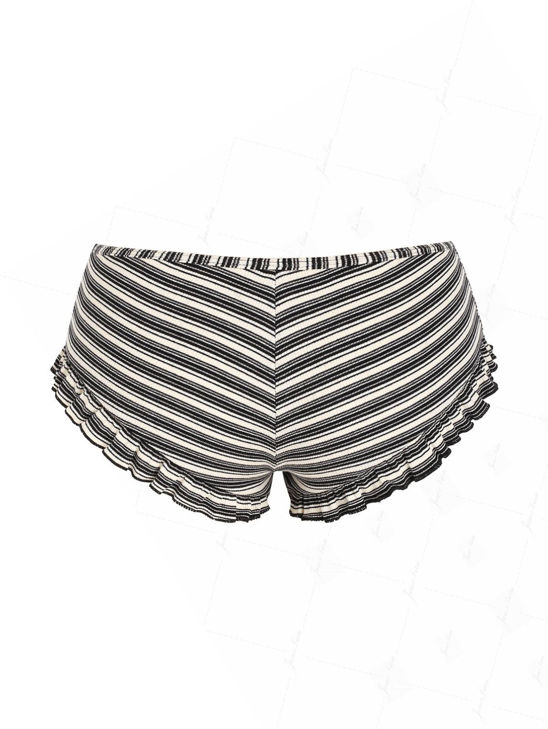 Black Knit Striped Ribbed Peplum  Bikini Bottom Cheeky Swim Boyshorts