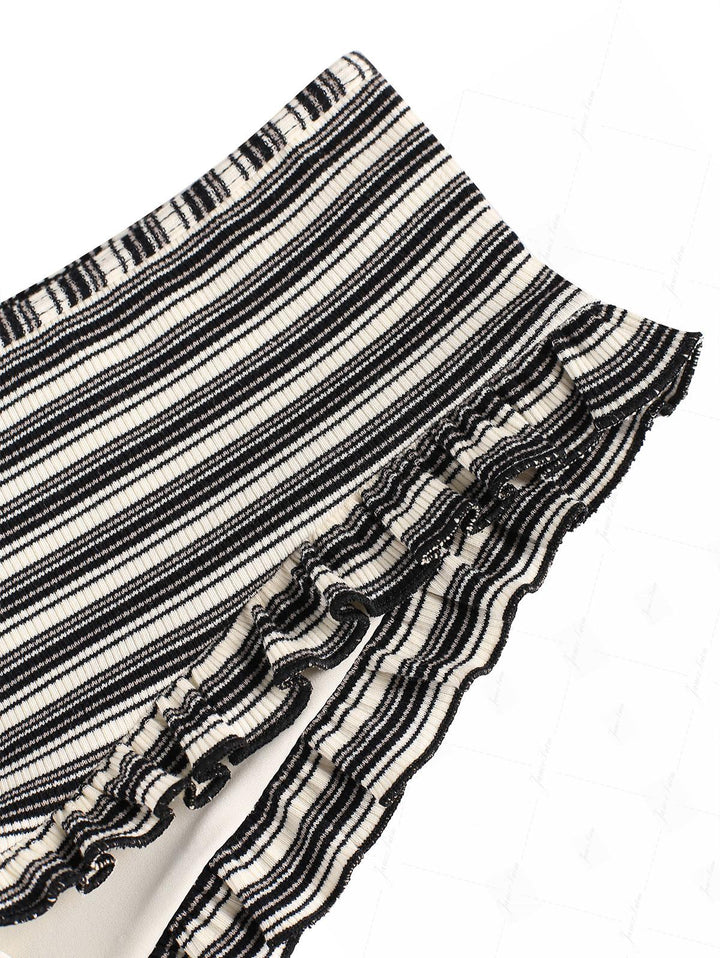 Black Knit Striped Ribbed Halter Push Up Top & Cheeky Boyshorts Tankini Set