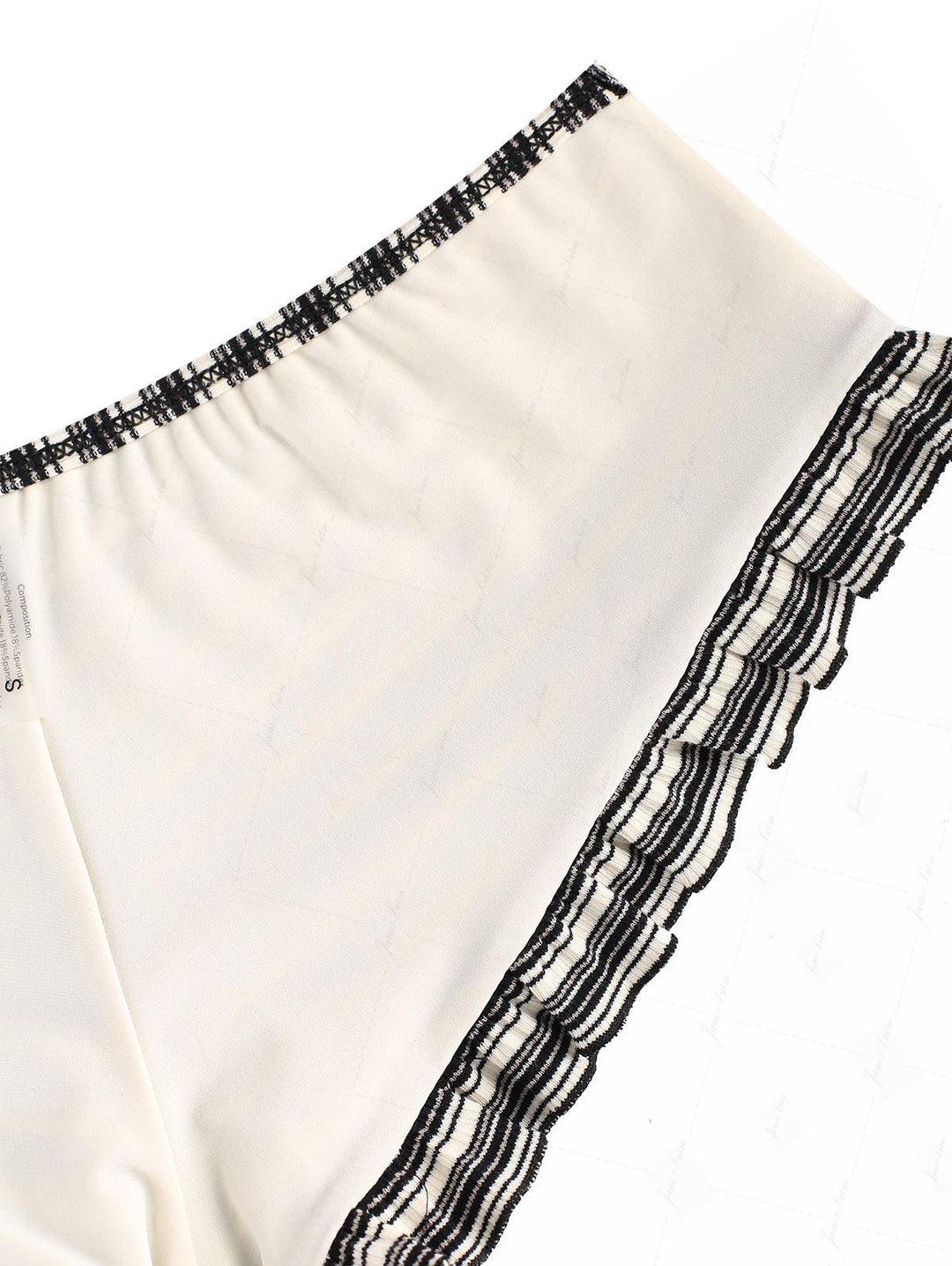 Black Knit Striped Ribbed Peplum  Bikini Bottom Cheeky Swim Boyshorts