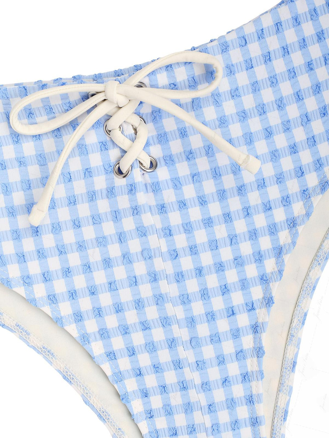 Light Blue Gingham Textured Halter Triangle Push Up Bikini Set