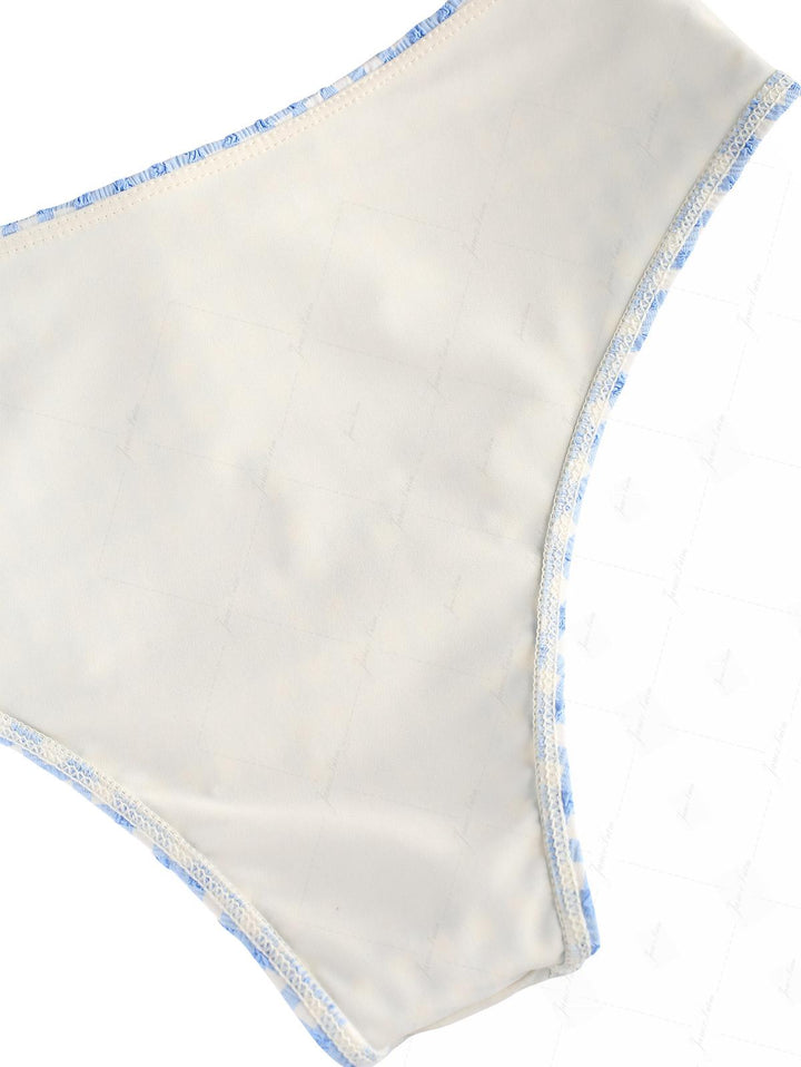Light Blue Grid Textured Plunging Neck Halter Tied Tankini Set