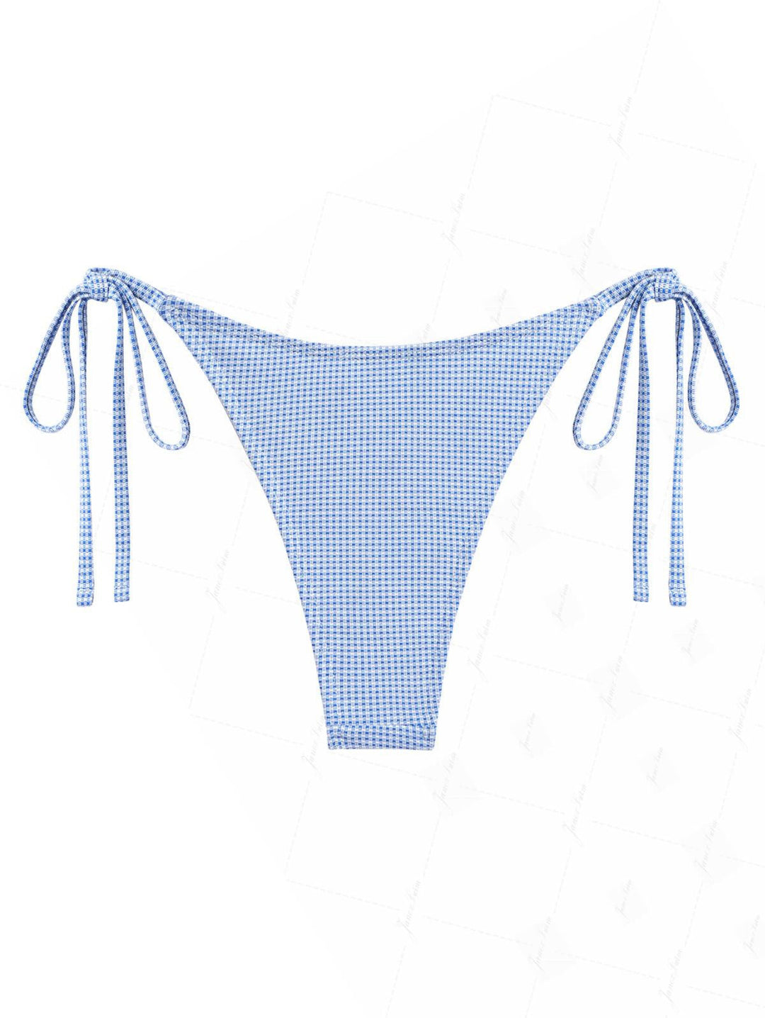 Blue Knitted Plaid Fabric Tie Side String Bikini Bottom