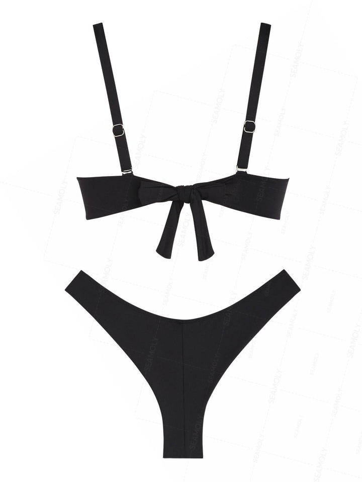 Seamolly Sexy Solid Color Ruched Underwire Push Up Bikini Set