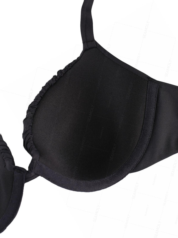 Seamolly Sexy Solid Color Ruched Underwire Push Up Bikini Set