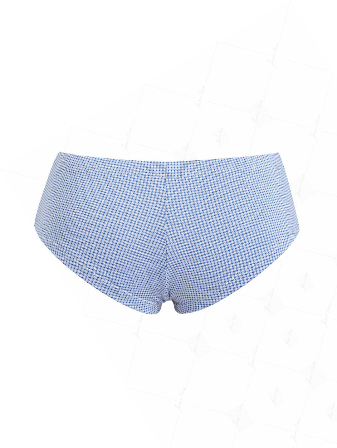 Blue Knitted Plaid Bowknot Bikini Bottom Cheeky Swim Boyshorts