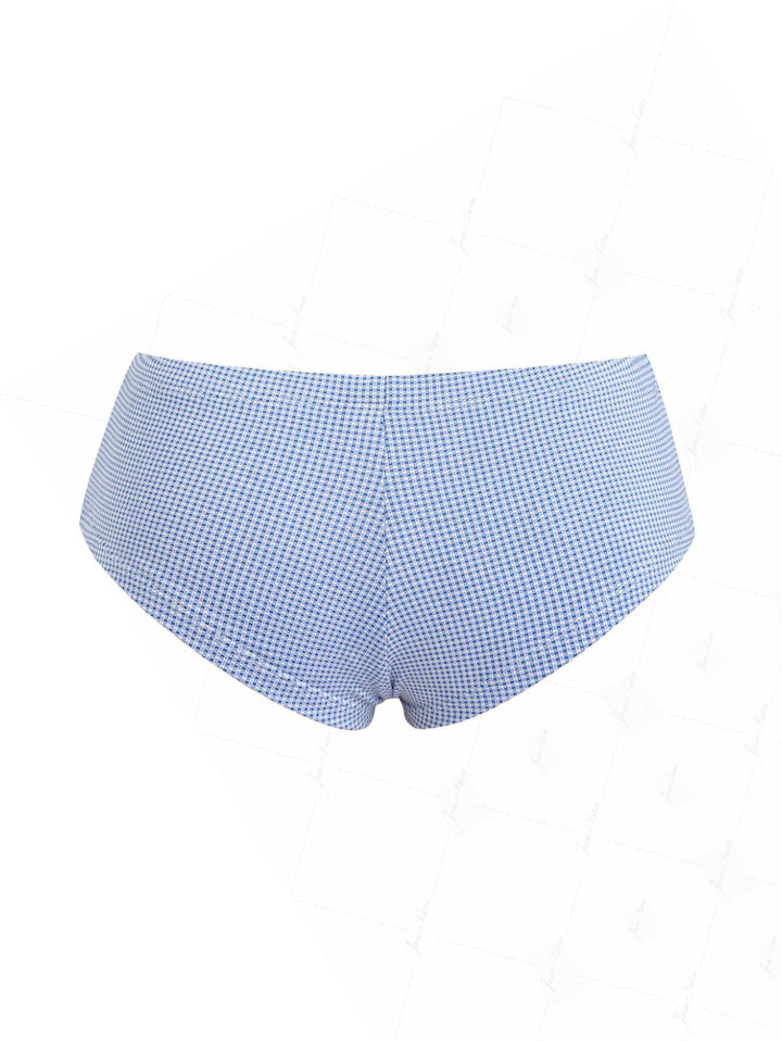 Blue Knitted Plaid Bowknot Bikini Bottom Cheeky Swim Boyshorts