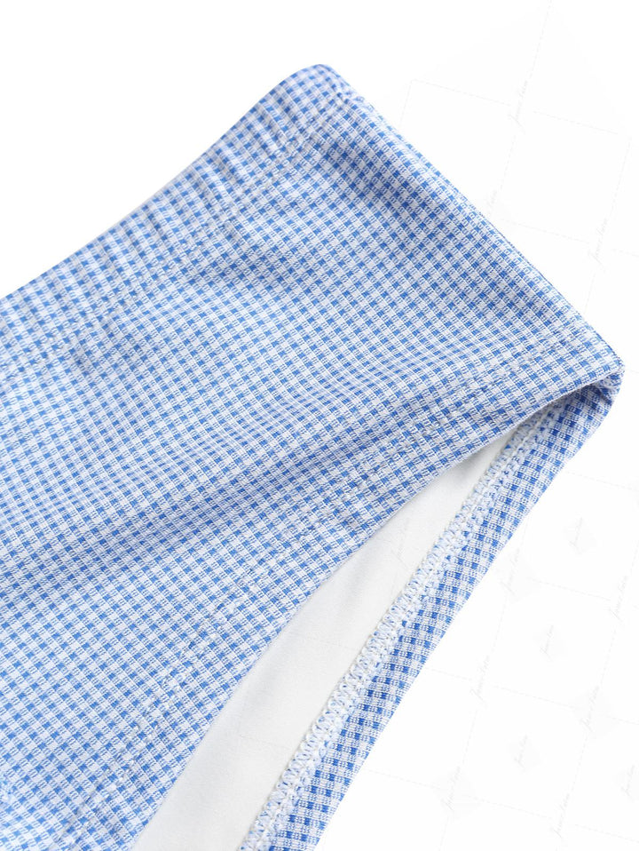 Blue Knitted Plaid Bowknot Bikini Bottom Cheeky Swim Boyshorts