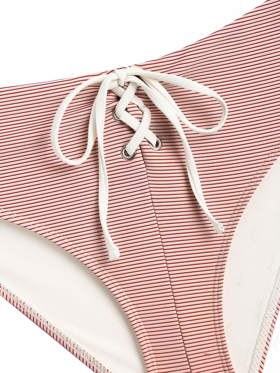 Cherry Red Striped Grommet Lace Up Bikini Bottom