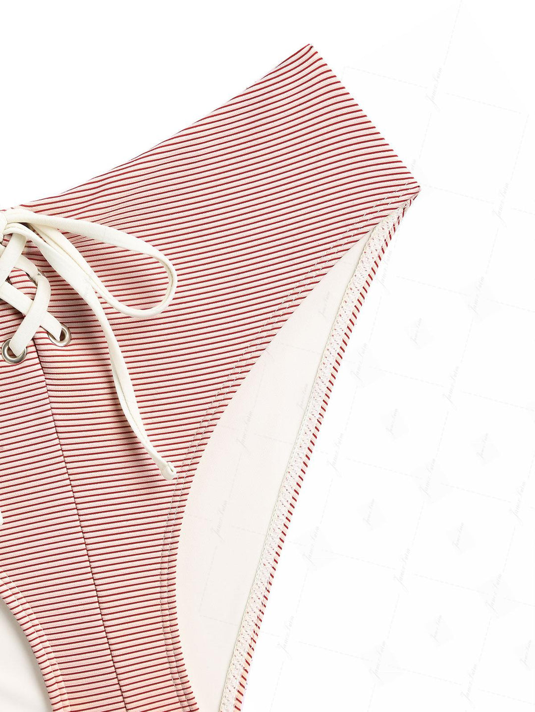 Cherry Red Striped Grommet Lace Up Bikini Bottom