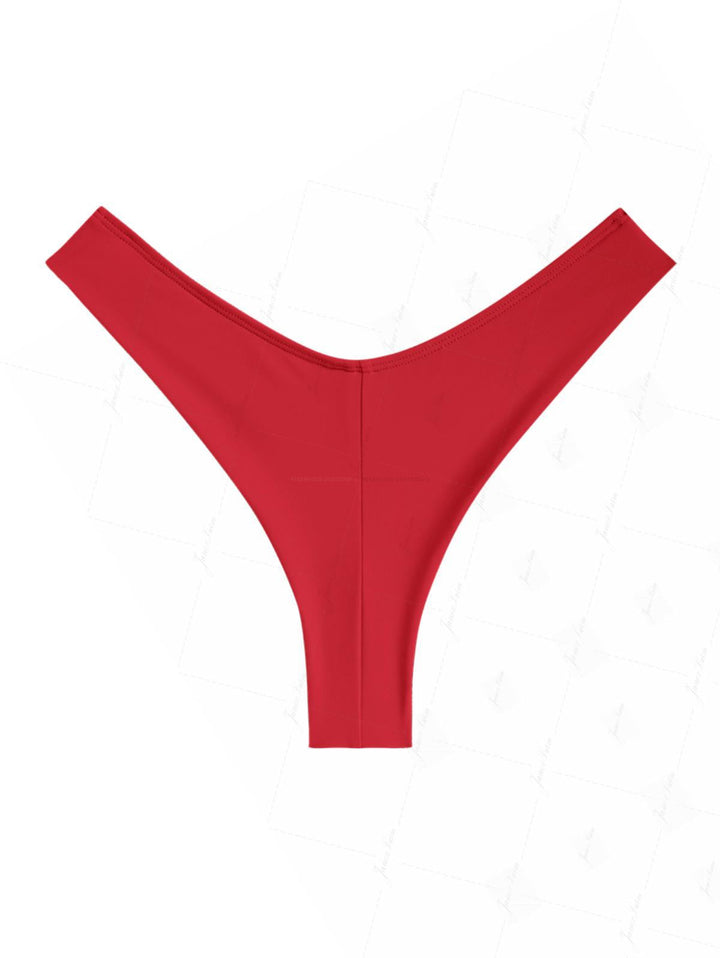 Red Sexy Solid Color High Leg Brazilian Bikini Bottom