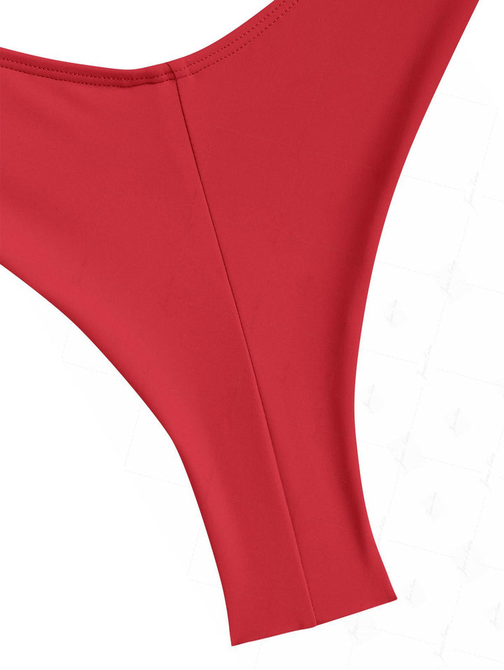 Red Sexy Solid Color High Leg Brazilian Bikini Bottom