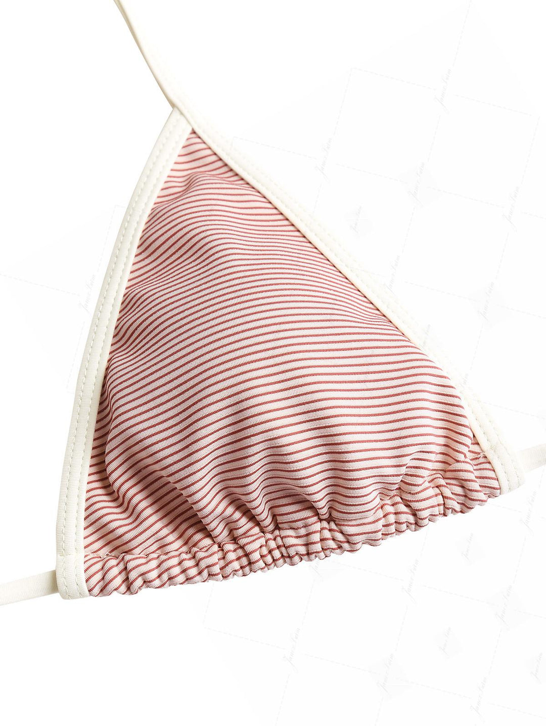 Cherry Red Striped Contrast Binding Halter Triangle Half-covered Bikini Set