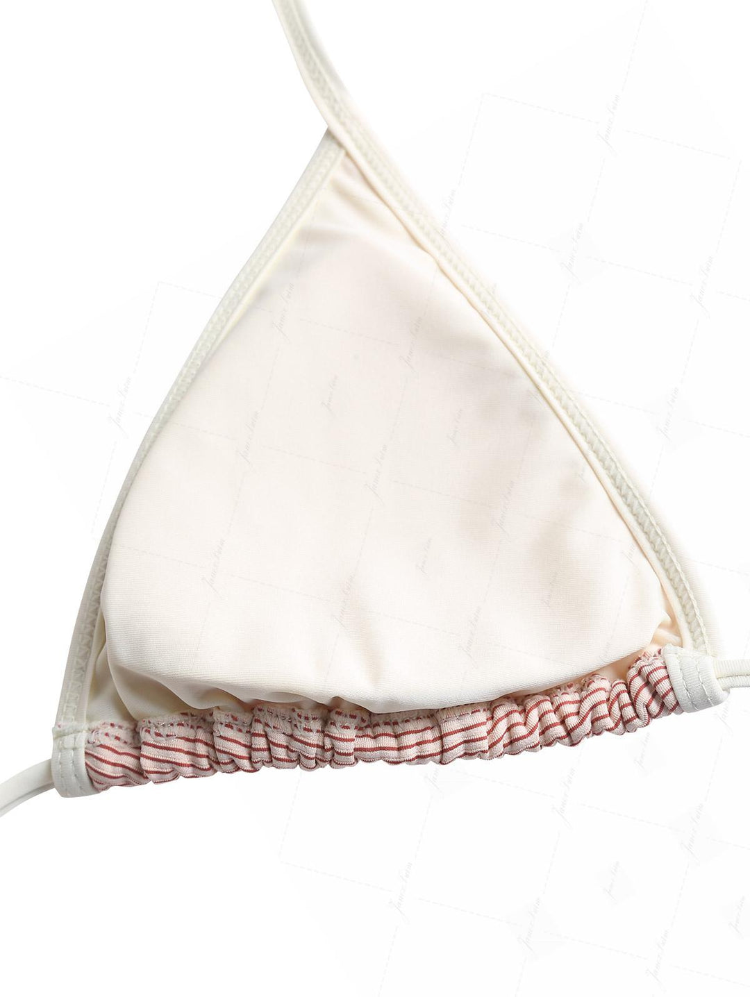 Cherry Red Striped Contrast Binding Halter Triangle Half-covered Bikini Set