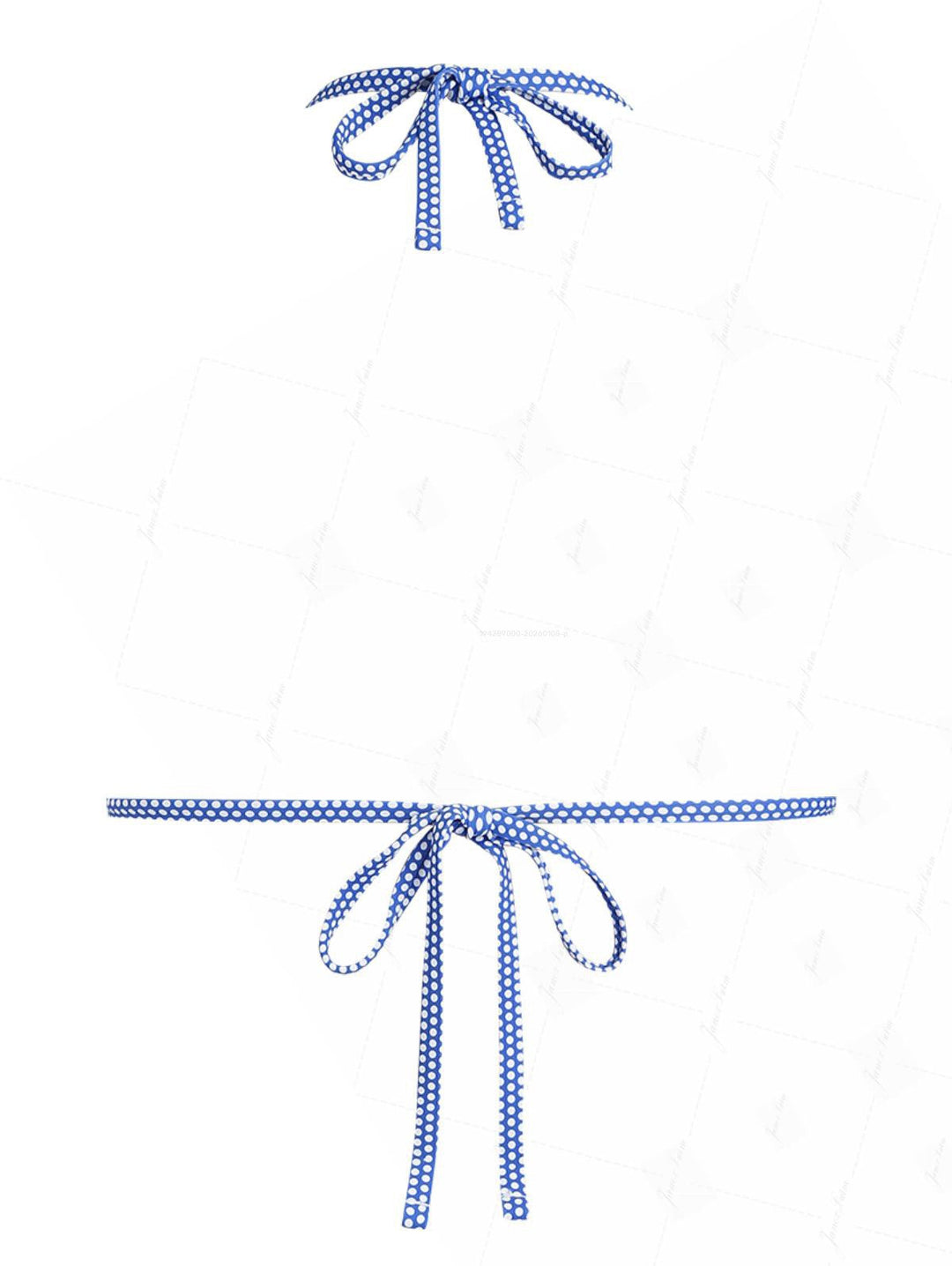 Blue Polka Dot Print Ruched Halter Tied Triangle Bikini Top