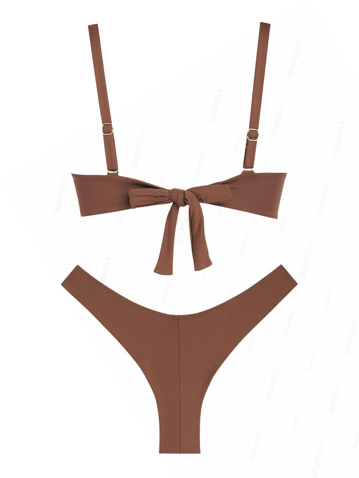 Seamolly Sexy Solid Color Ruched Underwire Push Up Bikini Set