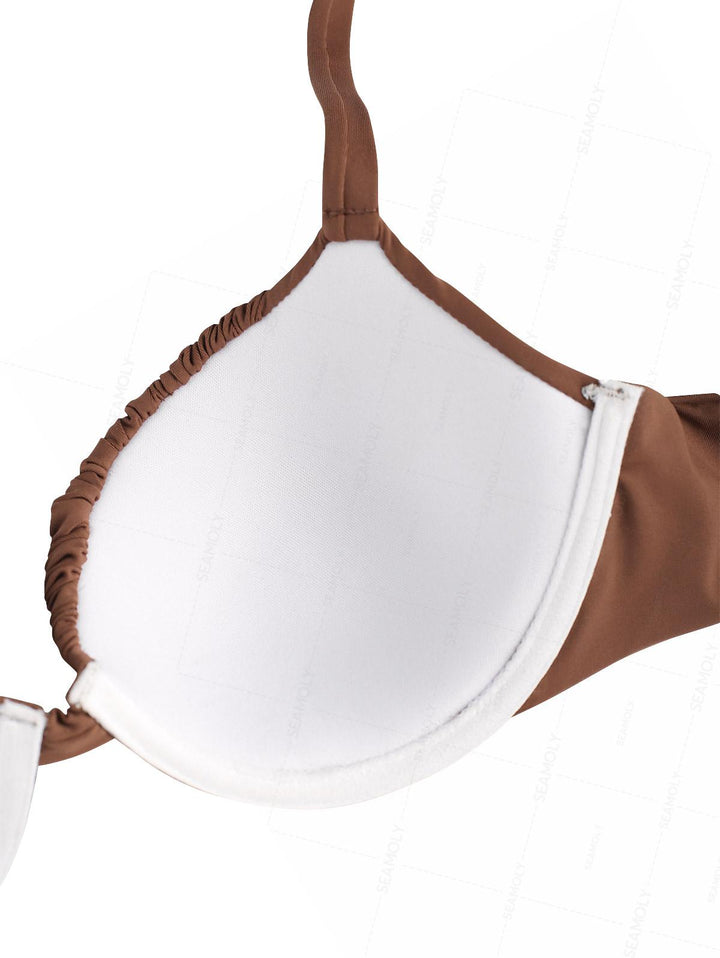 Seamolly Sexy Solid Color Ruched Underwire Push Up Bikini Set