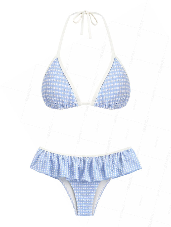 Seamolly Bubble Grid Peplum Contrast Binding Skirtini Bikini Set