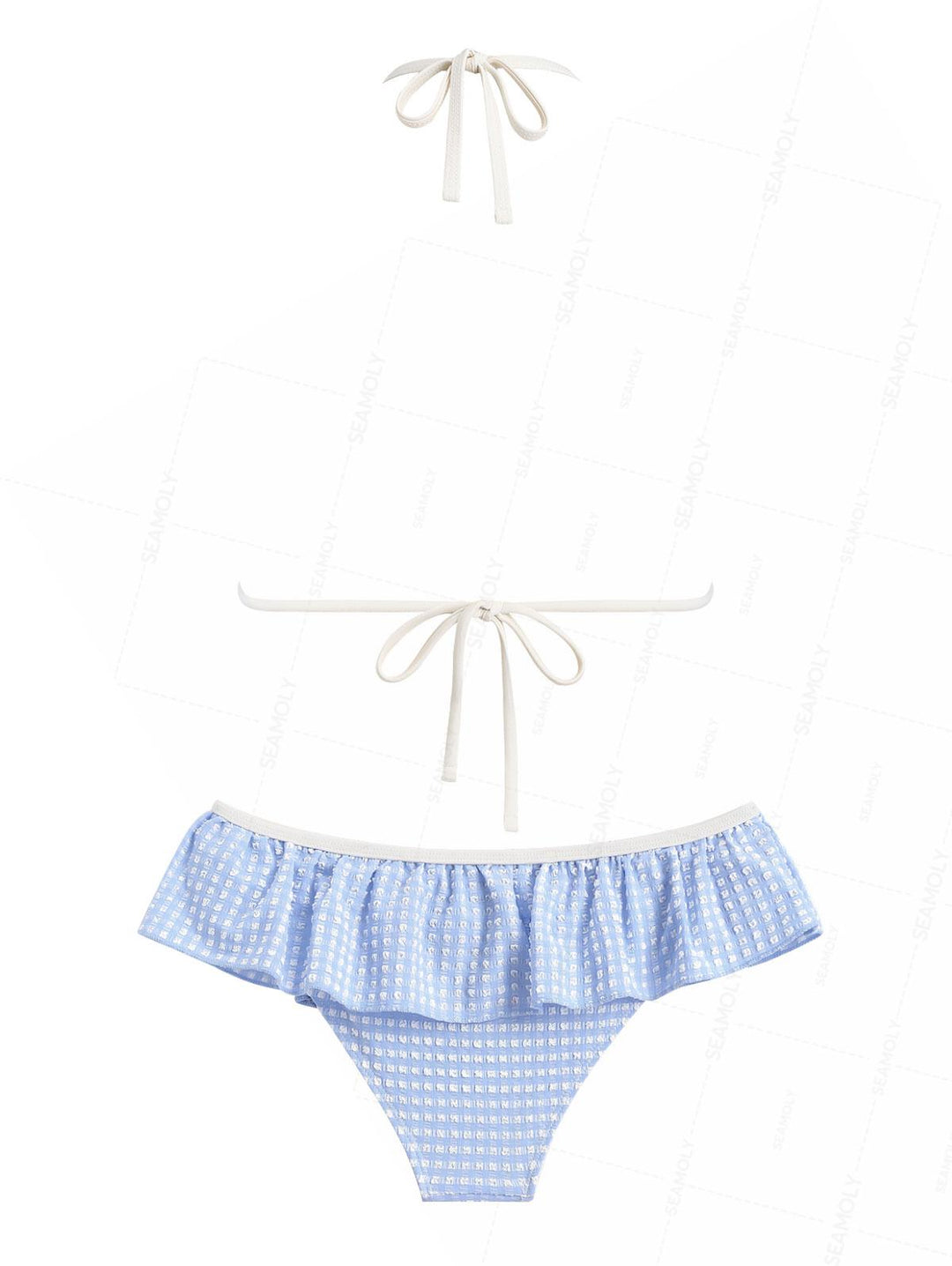 Seamolly Bubble Grid Peplum Contrast Binding Skirtini Bikini Set