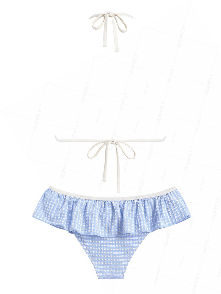 Seamolly Bubble Grid Peplum Contrast Binding Skirtini Bikini Set