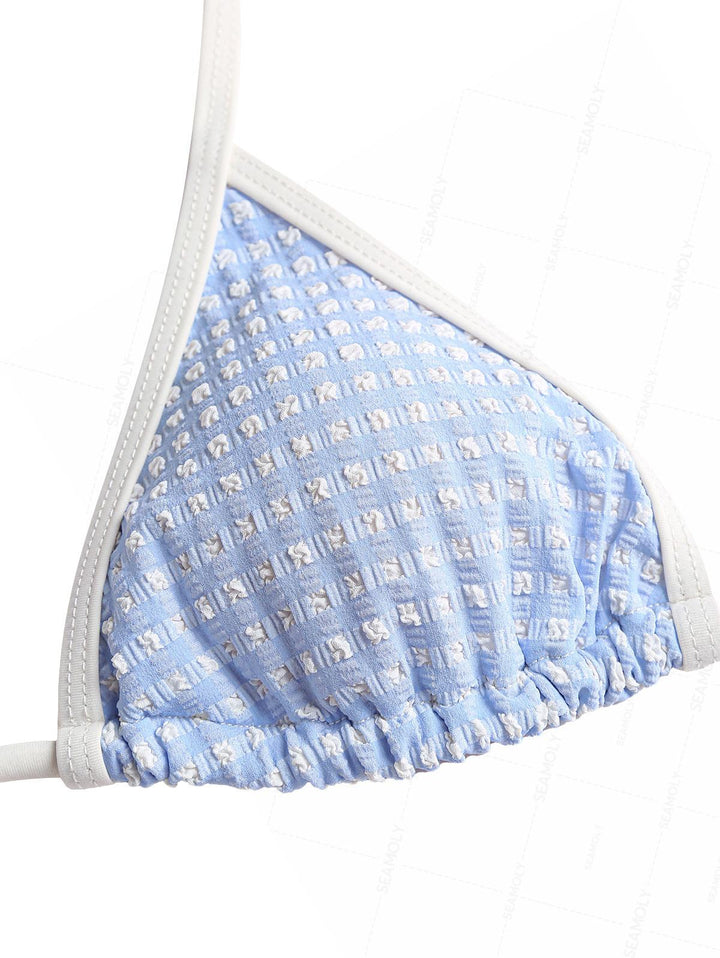 Seamolly Bubble Grid Peplum Contrast Binding Skirtini Bikini Set