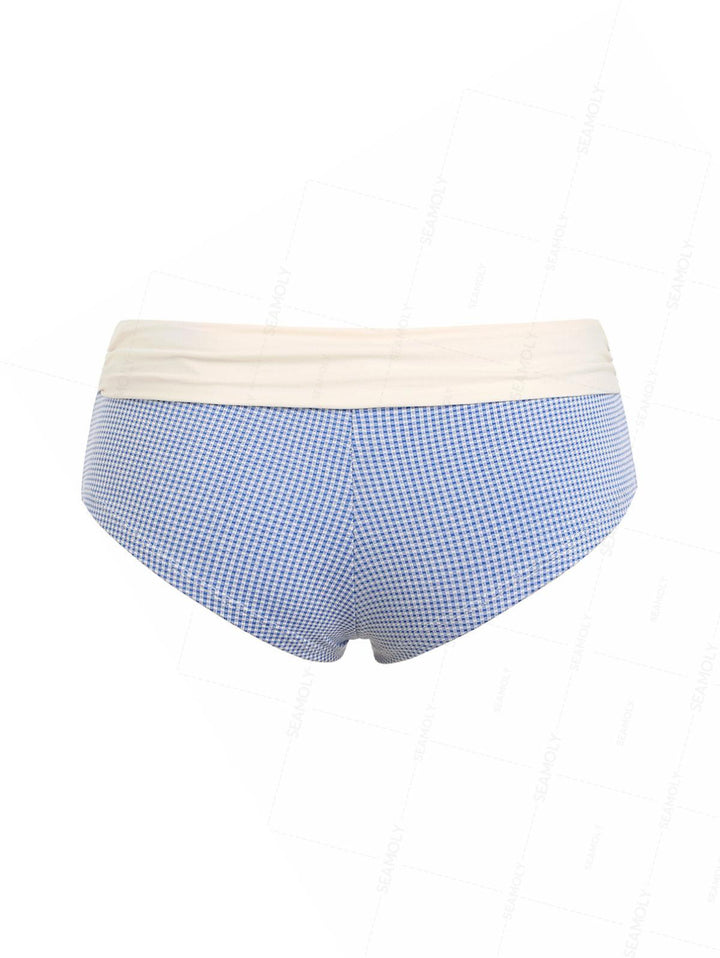 Seamolly Plaid Bowknot Fold-over Swim Bottom Bikini Boyshorts