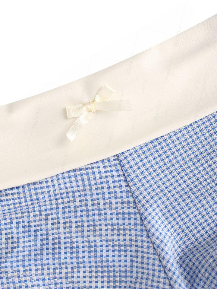 Seamolly Plaid Bowknot Fold-over Swim Bottom Bikini Boyshorts