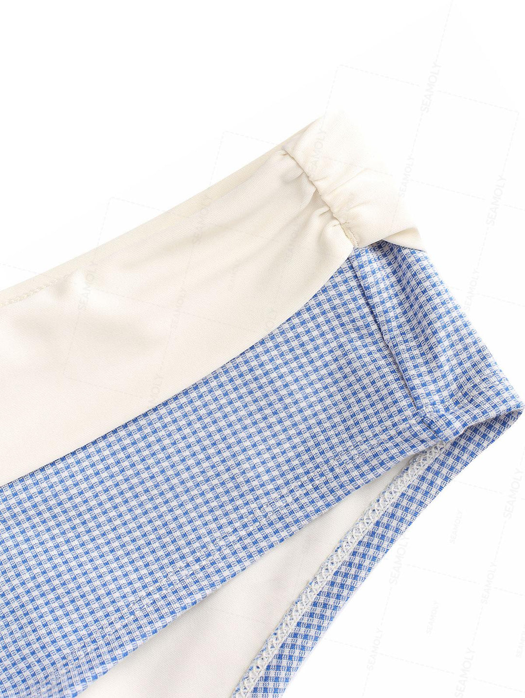 Seamolly Plaid Bowknot Fold-over Swim Bottom Bikini Boyshorts