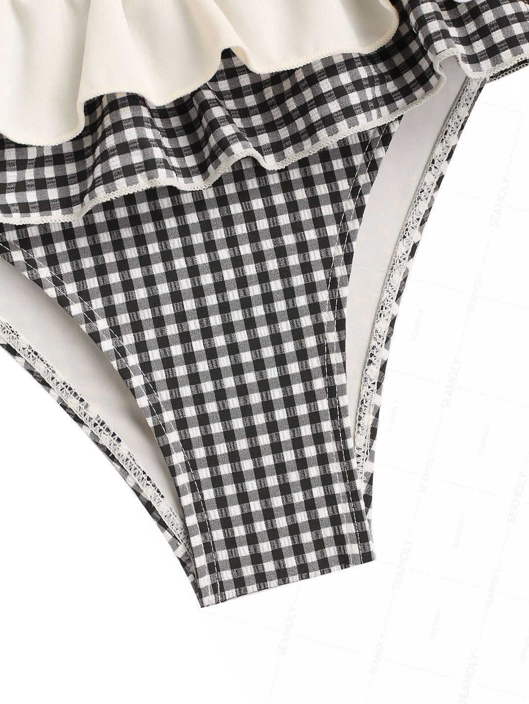 Seamolly Gingham Layered Peplum Halter Triangle Skirtini Bikini Set