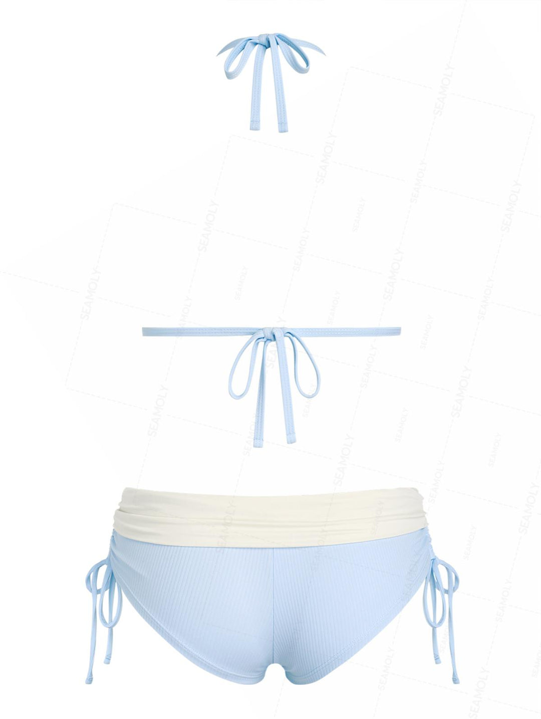 Seamolly Y2K Ribbed Hard Cups Support Cinched Foldover Boyshorts Bikini Set