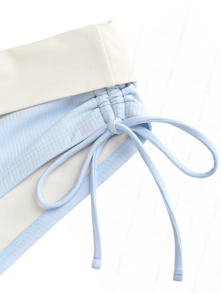 Seamolly Y2K Ribbed Hard Cups Support Cinched Foldover Boyshorts Bikini Set