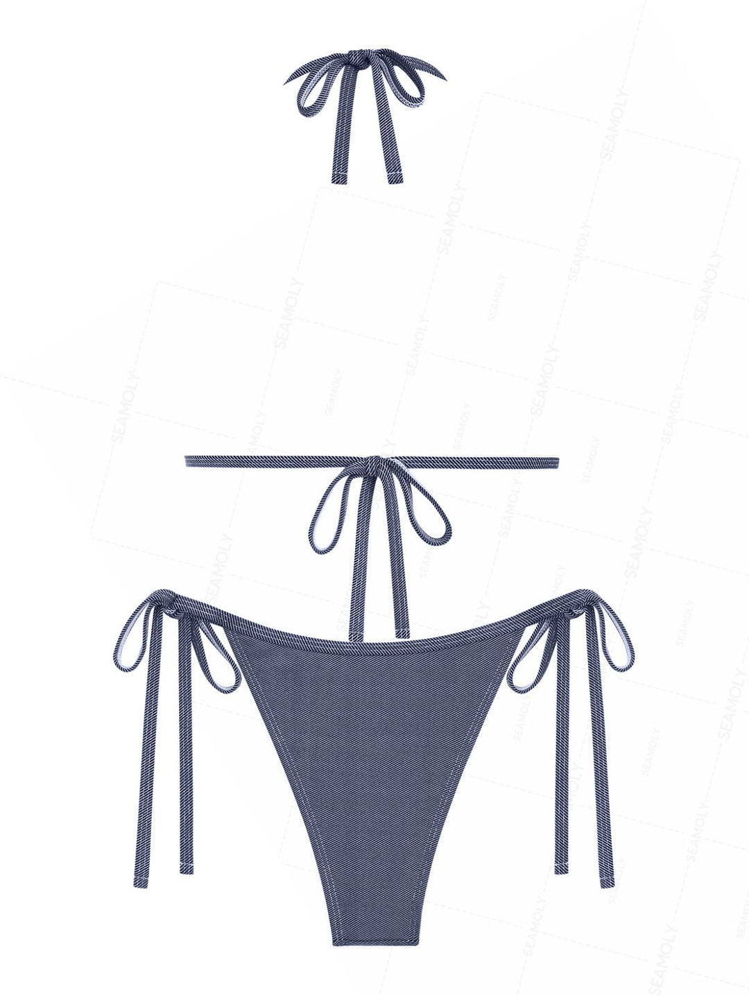 Seamolly Vintage Denim Support Halter Triangle String Bikini Set