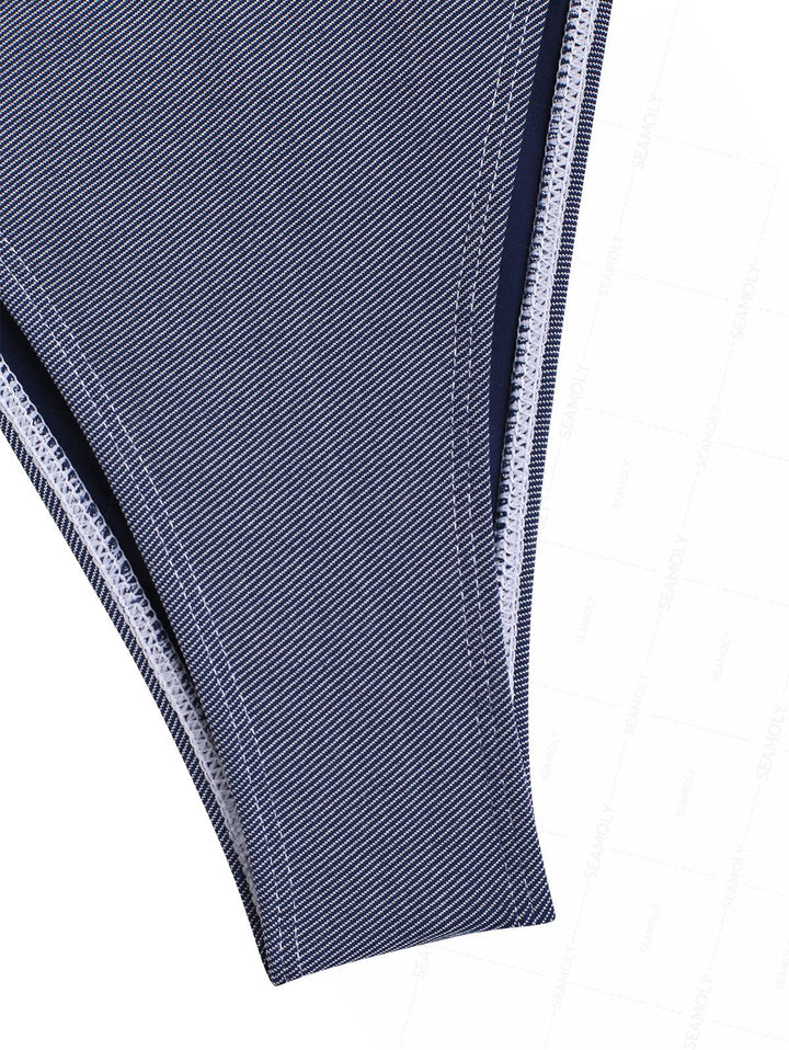 Seamolly Vintage Denim Support Halter Triangle String Bikini Set