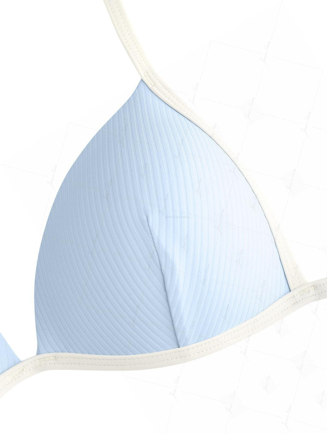 Light Blue Contrast Binding Ribbed Knit Halter Triangle Bikini Top