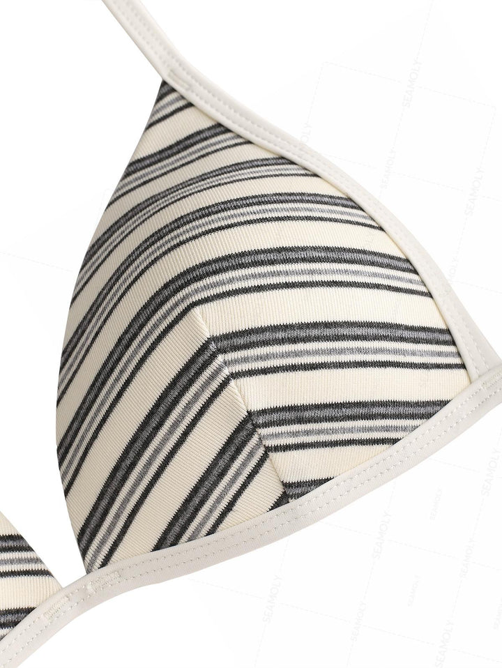 Seamolly Ribbed Knit Striped Molded Cups Support Peplum Skirtini Bikini Set