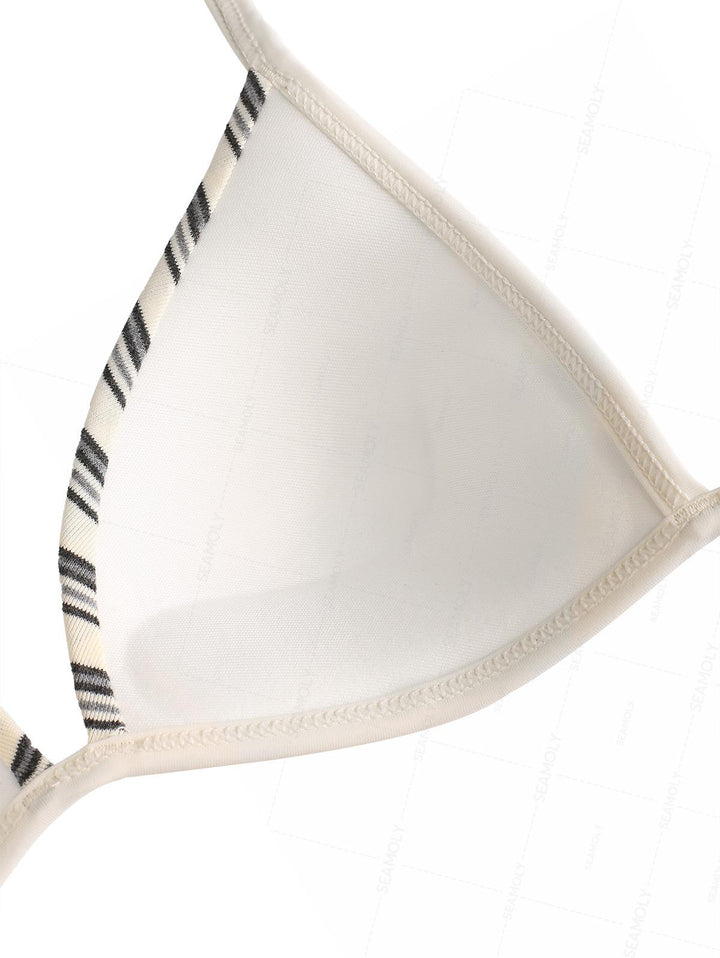 Seamolly Ribbed Knit Striped Molded Cups Support Peplum Skirtini Bikini Set