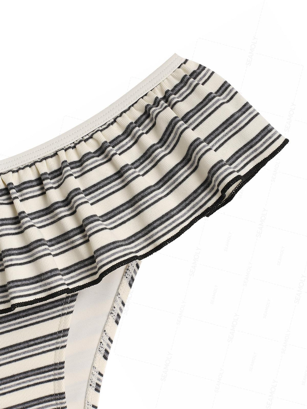 Seamolly Ribbed Knit Striped Molded Cups Support Peplum Skirtini Bikini Set