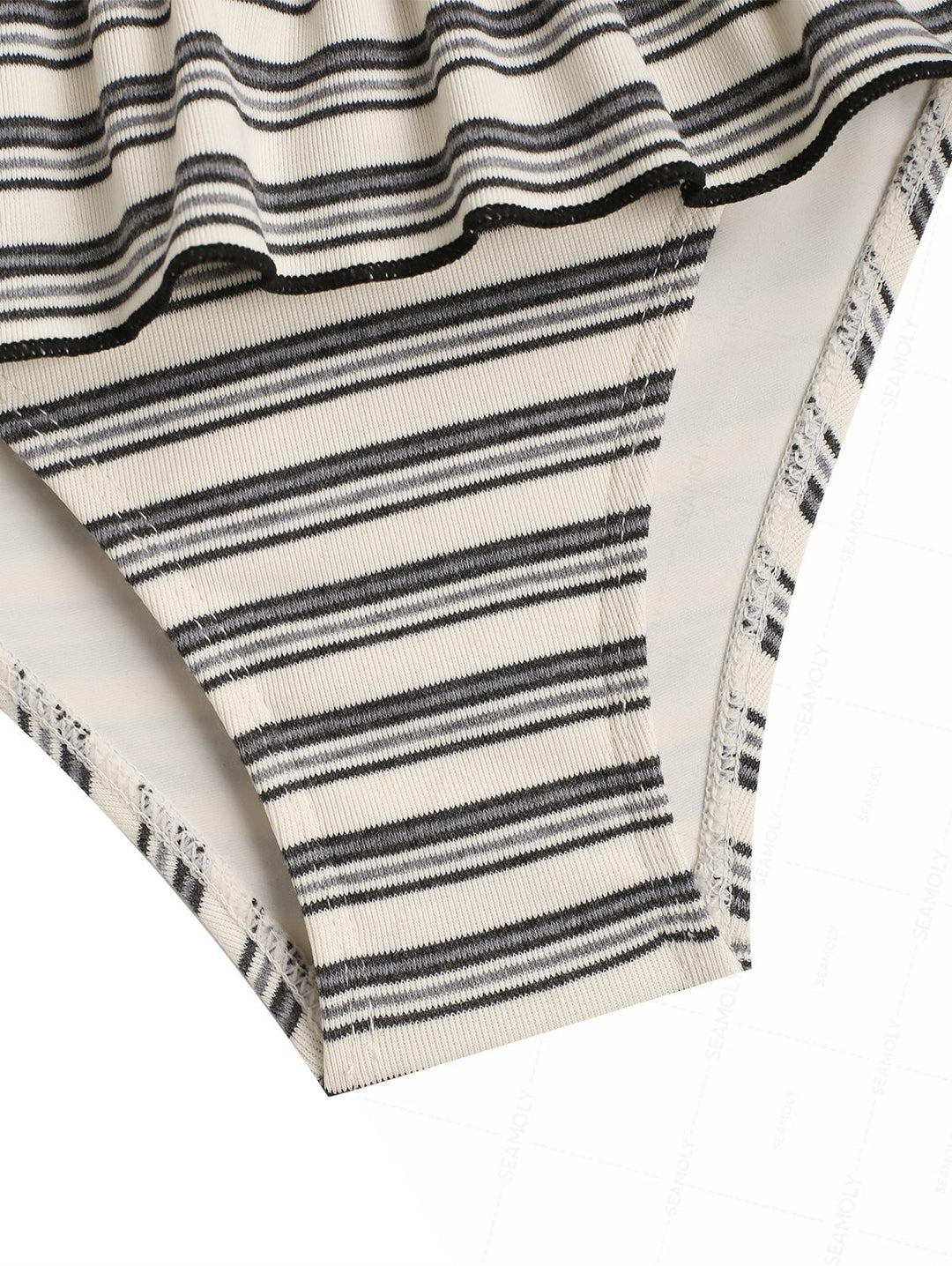 Seamolly Ribbed Knit Striped Molded Cups Support Peplum Skirtini Bikini Set