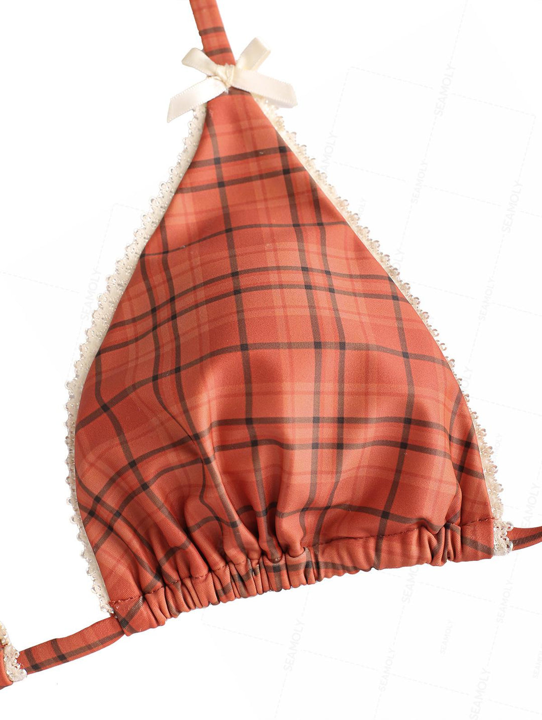 Seamolly Vintage Plaid Lace Bowknot Cheeky Bikini Set
