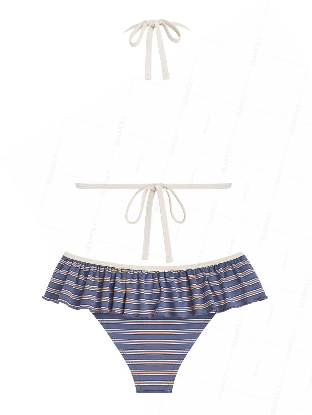 Seamolly Ribbed Knit Striped Molded Cups Support Peplum Skirtini Bikini Set