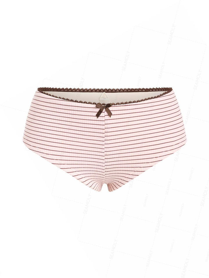 Seamolly Striped Lace Bowknot Swim Bottom Bikini Boyshorts