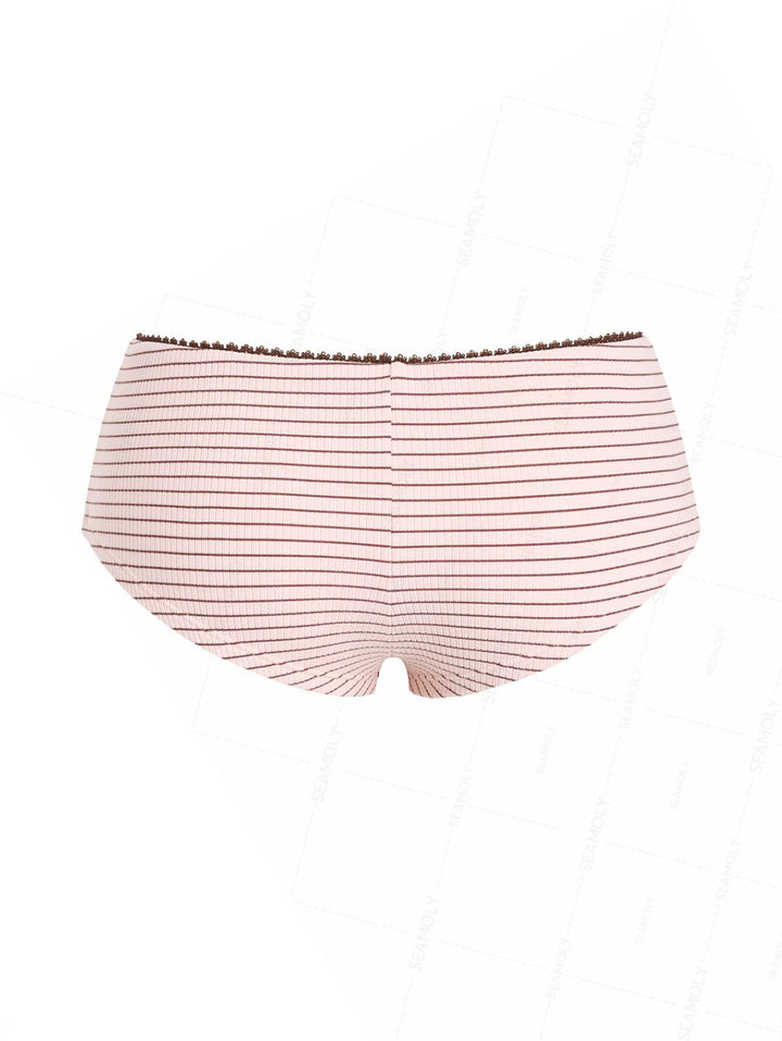 Seamolly Striped Lace Bowknot Swim Bottom Bikini Boyshorts