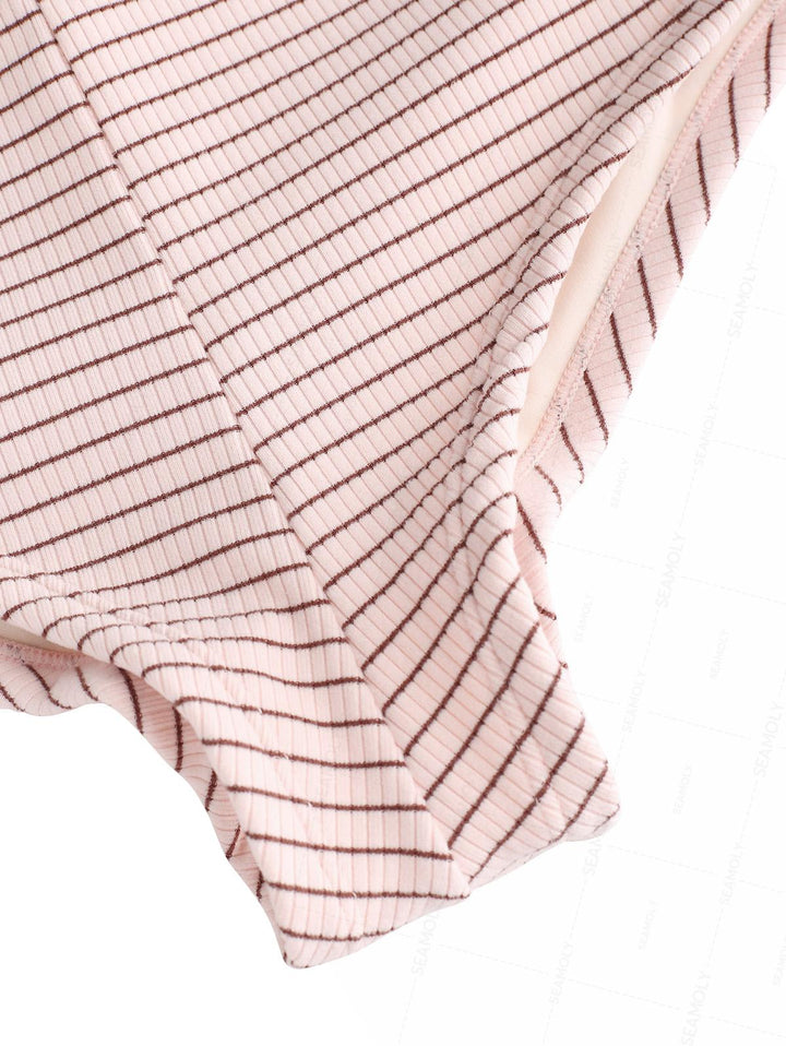 Seamolly Striped Lace Bowknot Swim Bottom Bikini Boyshorts