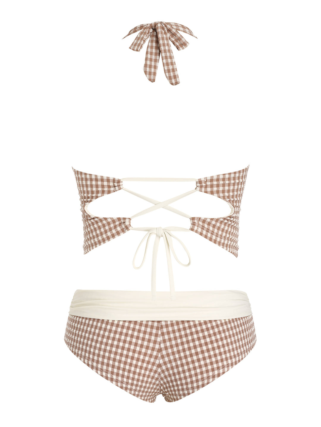 Seamolly 1950s Pin-Up Retro Vintage Gingham Halter Tank Top & Ruched Boyshorts Bottom Tankini Set