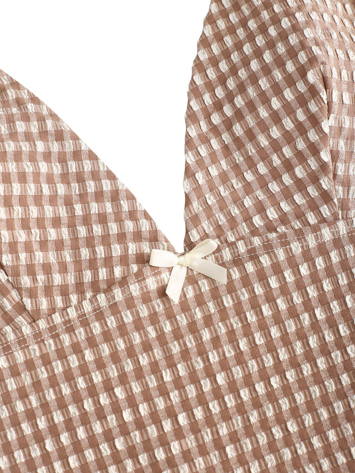 Seamolly 1950s Pin-Up Retro Vintage Gingham Halter Tank Top & Ruched Boyshorts Bottom Tankini Set